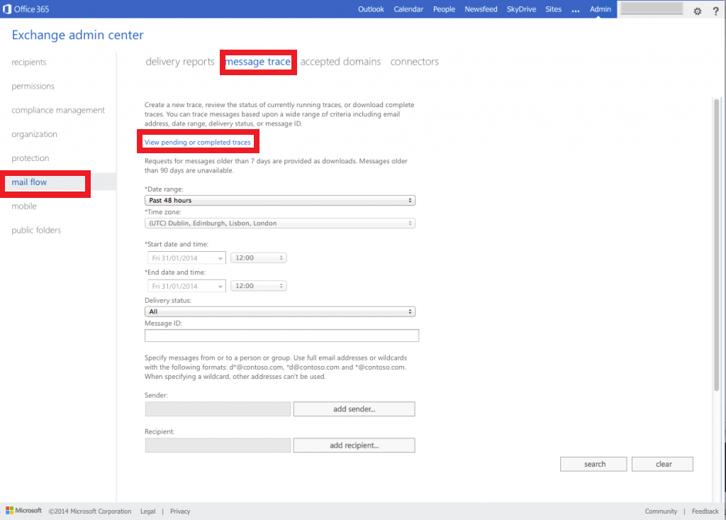 在office365中使用EAC跟踪消息
