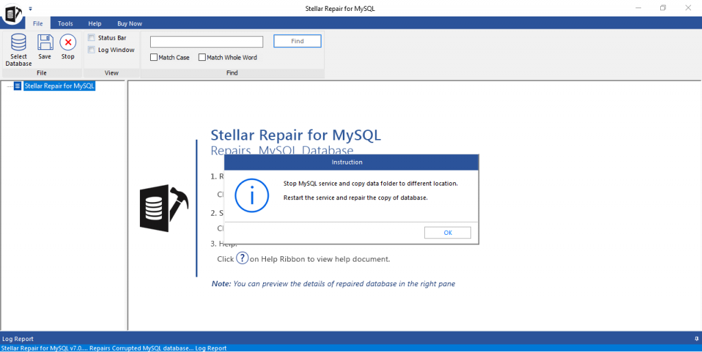 MySQL软件主界面的恒星修复