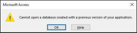 cannot open a previous version db msg