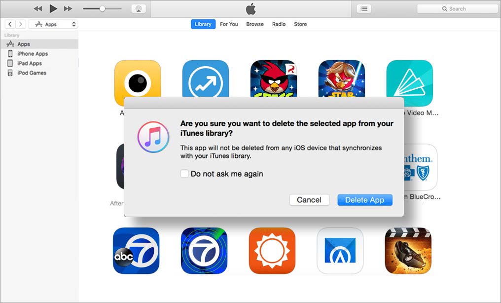 删除iTunes中的应用