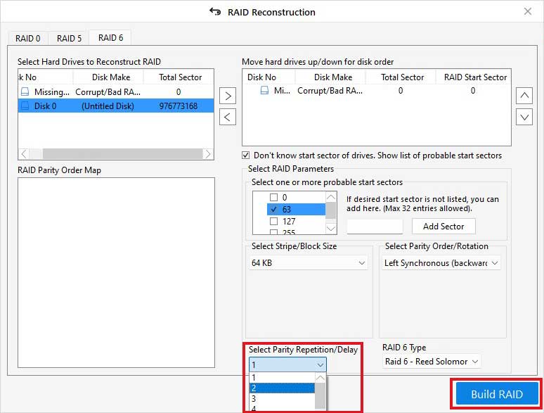 select-parity-repetition-and-click-Build-RAID