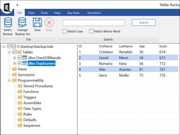 Previewing the database