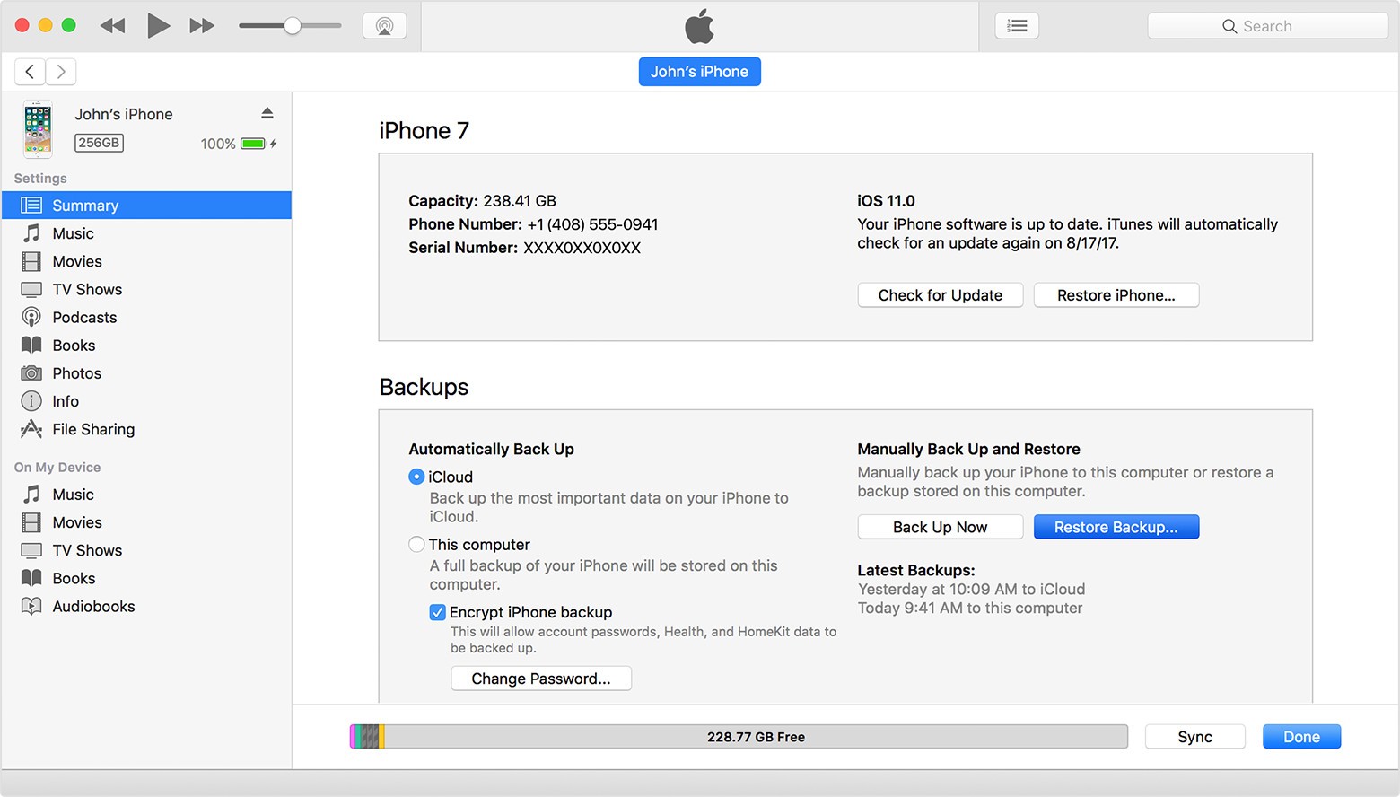 iPhone备份选项在iTunes上的Windows PC