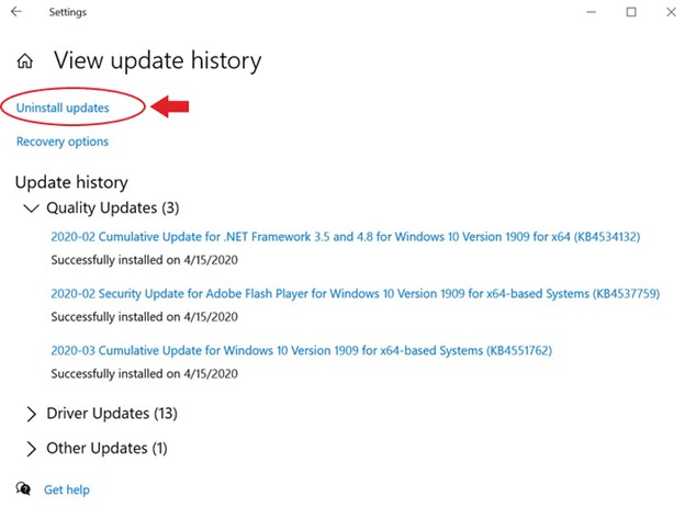 卸载有问题的Windows更新