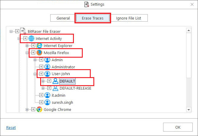 expand Mozilla firefox category and click default