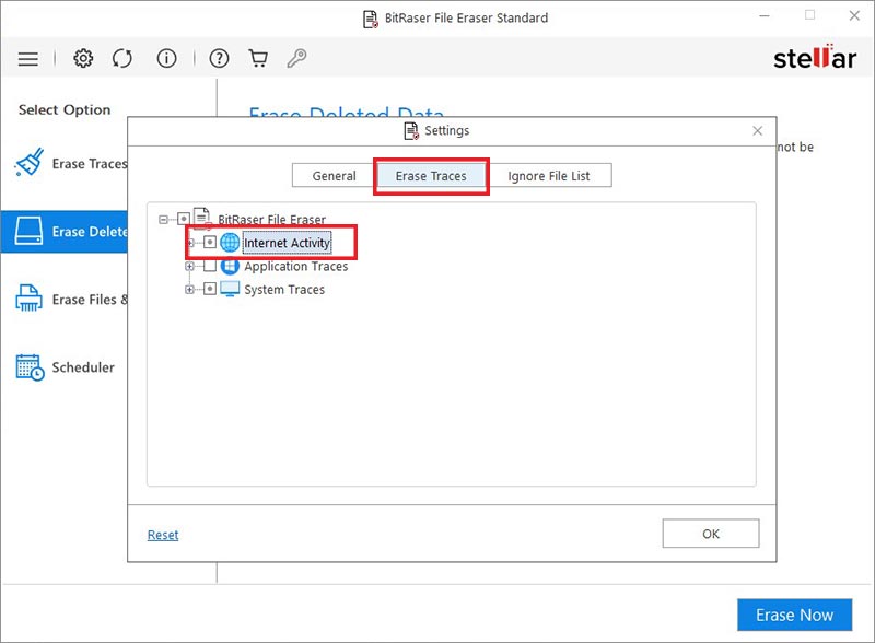 select software settings and then go to erase traces and internet activity