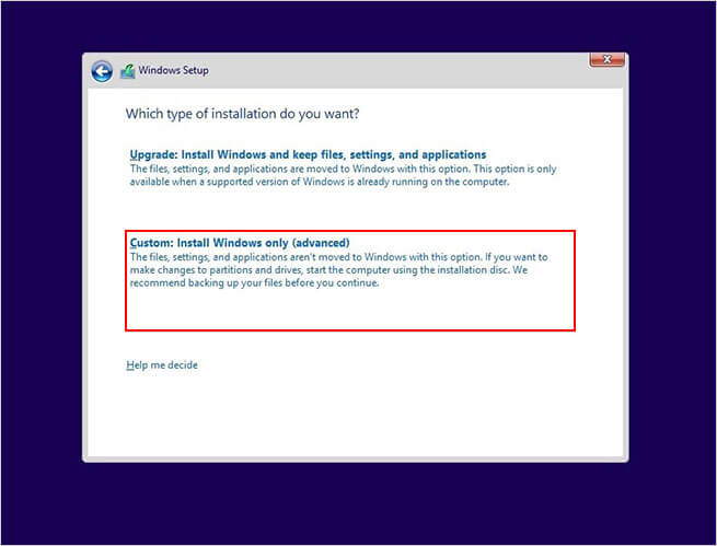 单击“仅自定义安装Windows”
