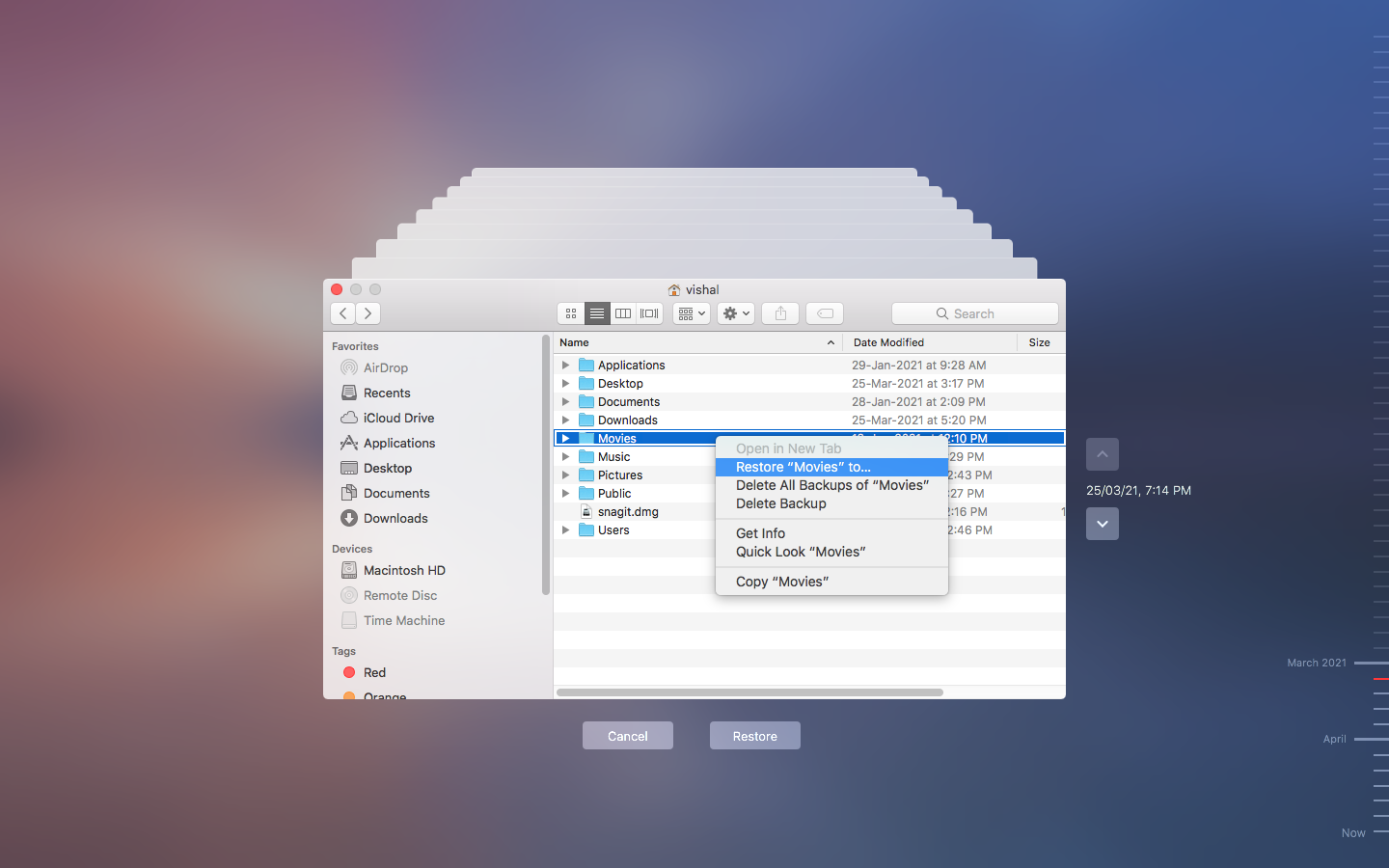 Click Restore