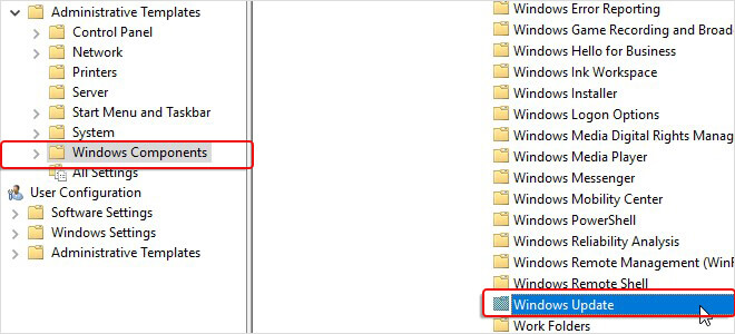 打开Windows组件,然后单击Windows更新