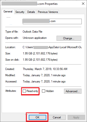 Pst文件属性Windows