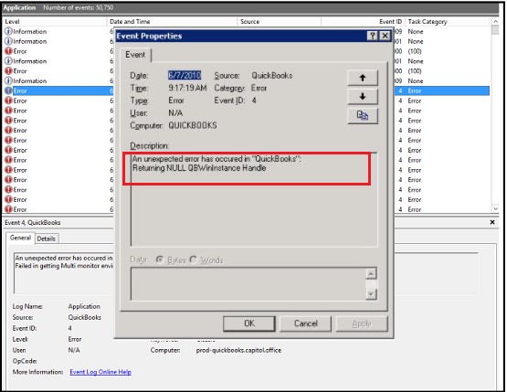 QuickBooks eventid4错误消息