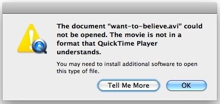 QuickTime-Fehler beim Öffnen einer AVI-Datei