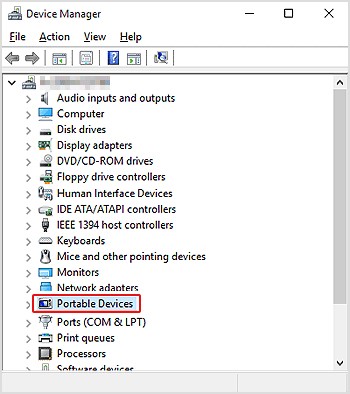 Opción Portable Devices en设备管理器