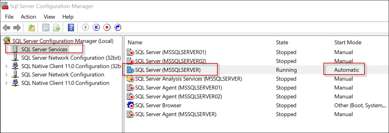 SQL Server启动模式设置为“自动”的镜像