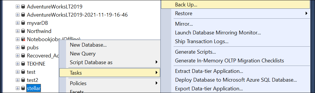 在SQL Server中进行备份