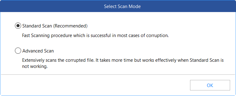 在MS SQL软件的恒星修复中选择扫描模式