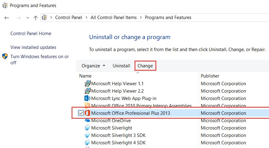 Microsoft Office控制面板