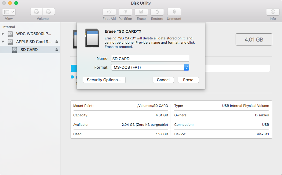 Cancella l 'opzione SD卡su Mac