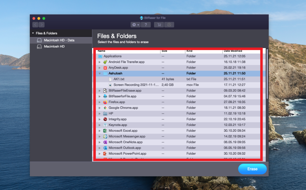 Select Files Want to Erase