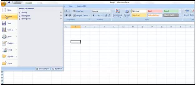 打开Microsoft Excel 2007主菜单