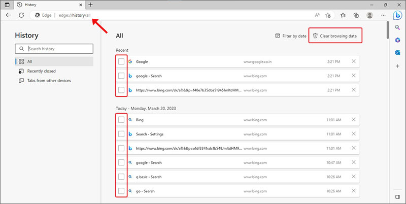删除Microsoft edge浏览器历史记录的替代方法