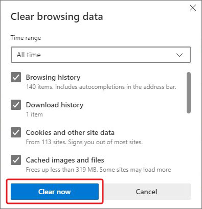 单击“清除Microsoft edge浏览器历史记录”