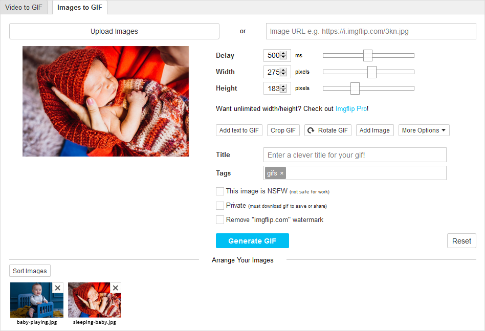 JPG到GIF转换选项在imgflip.com
