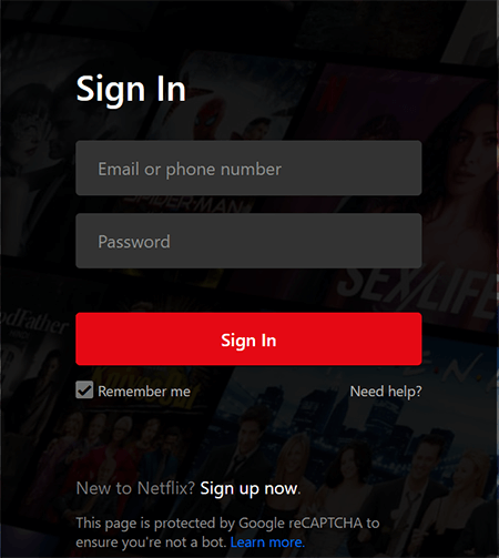 Netflix登录界面