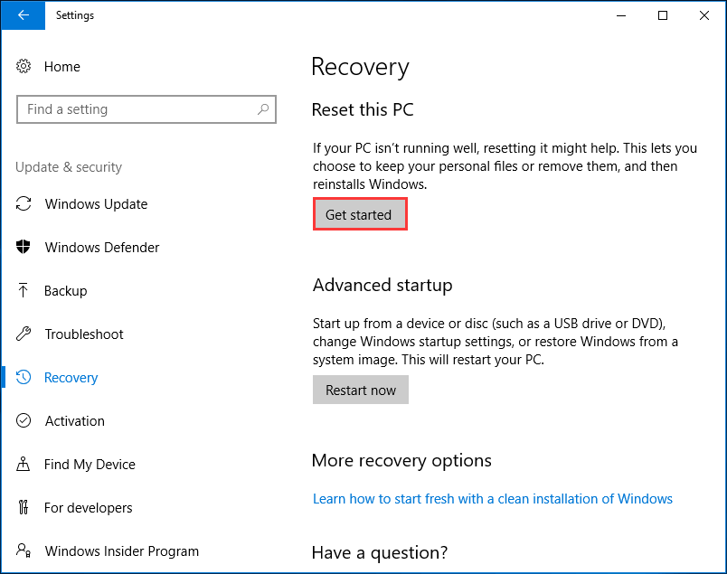 reset this pc