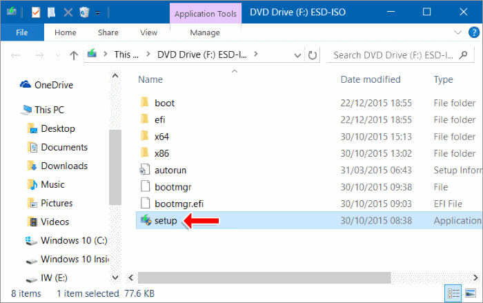 run setup file of iso image