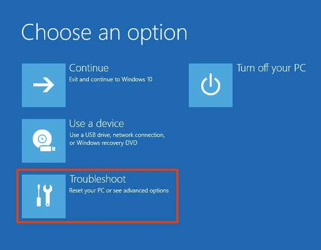 windows boot troubleshoot option