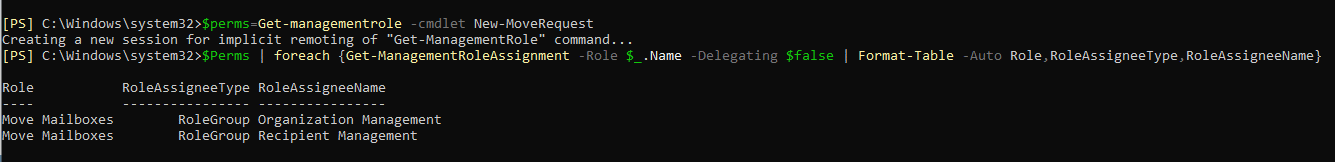 assign the required role to the user for running new moverequest cmdlet