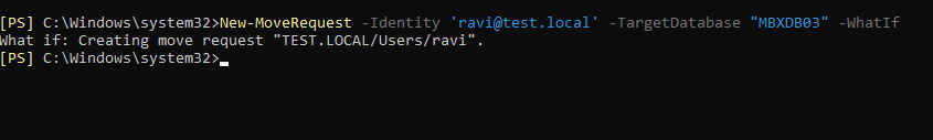 test the new moverequest cmdlet