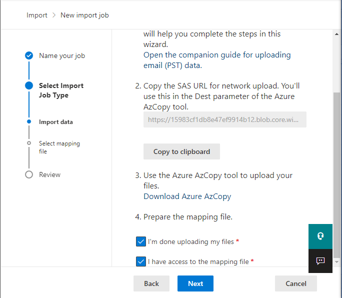 完成上传导入PST文件到office 365的步骤