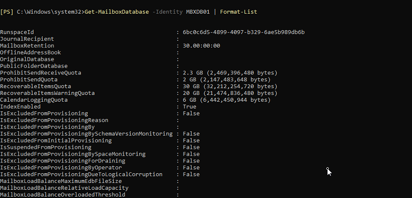 get-MailboxDatabase身份