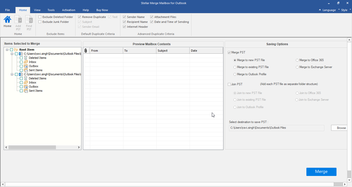 stellar merge mailbox for Outlook