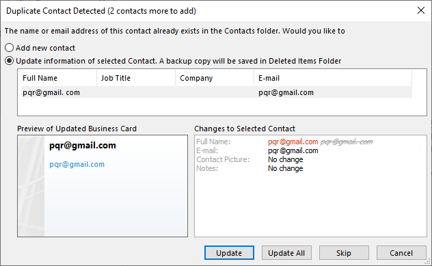 update duplicate contact information