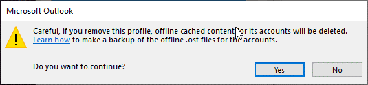 confirm outlook profile removal