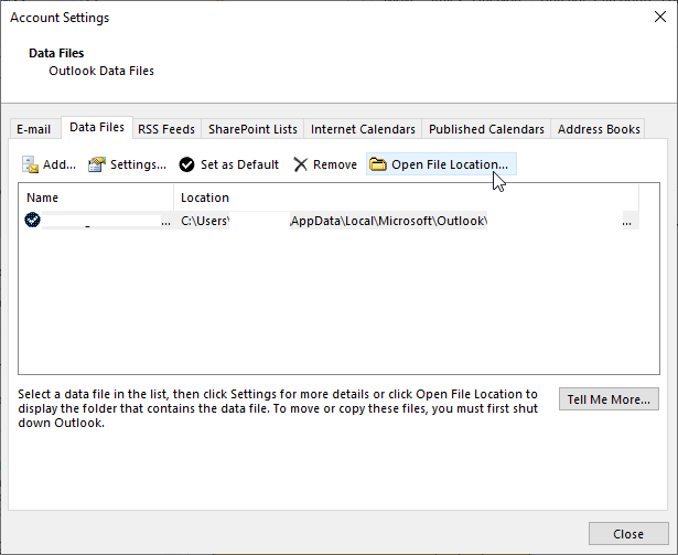 open the ost file location
