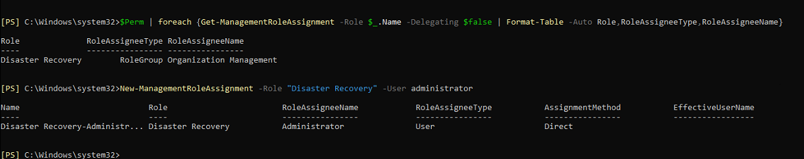 Powershell cmdlet为用户分配灾难恢复角色权限