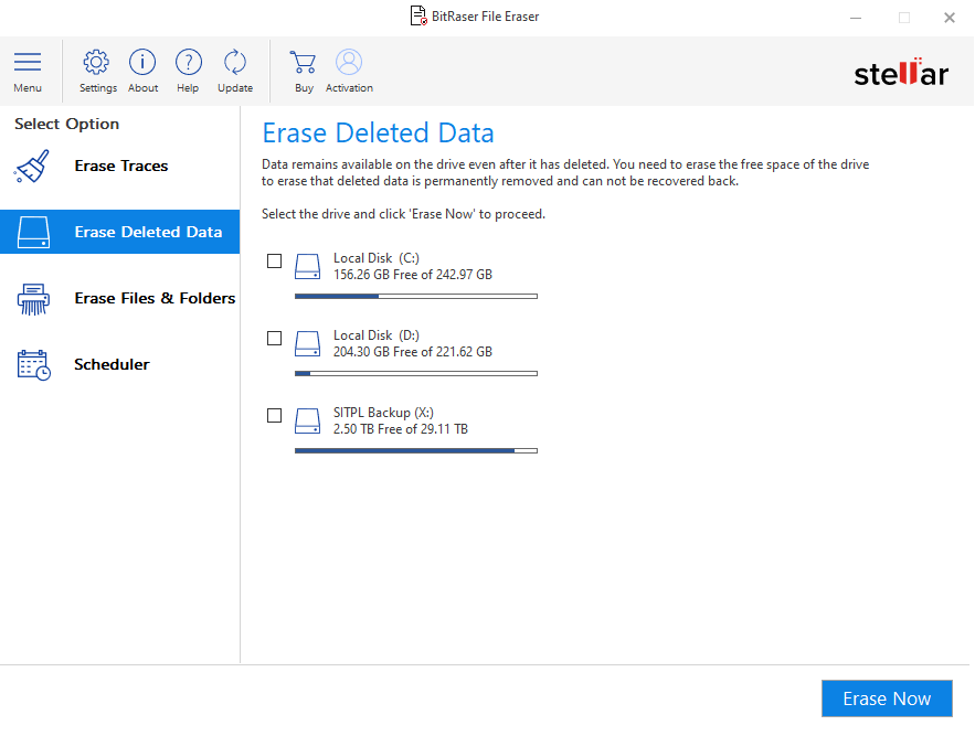 单击“Erase Deleted Data to Erase Free Space”